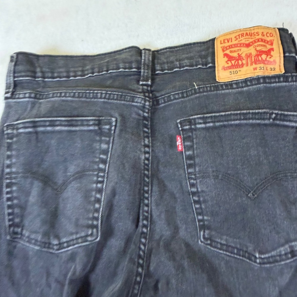 Levis 510 Skinny Fit Distressed Faded Black Denim Jeans Mens 31x32